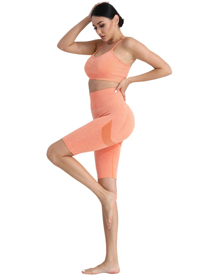 High Waist Push-Up Women's Fitness Short Set - Seamless Two-Piece Matching Outfit