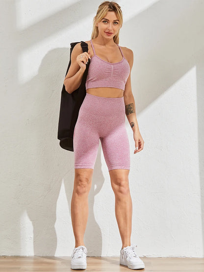 High Waist Push-Up Women's Fitness Short Set - Seamless Two-Piece Matching Outfit