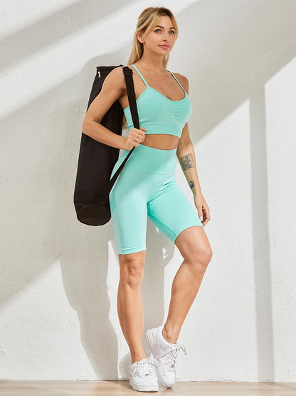 High Waist Push-Up Women's Fitness Short Set - Seamless Two-Piece Matching Outfit