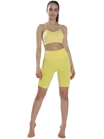 High Waist Push-Up Women's Fitness Short Set - Seamless Two-Piece Matching Outfit