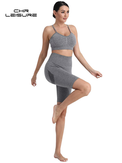 High Waist Push-Up Women's Fitness Short Set - Seamless Two-Piece Matching Outfit